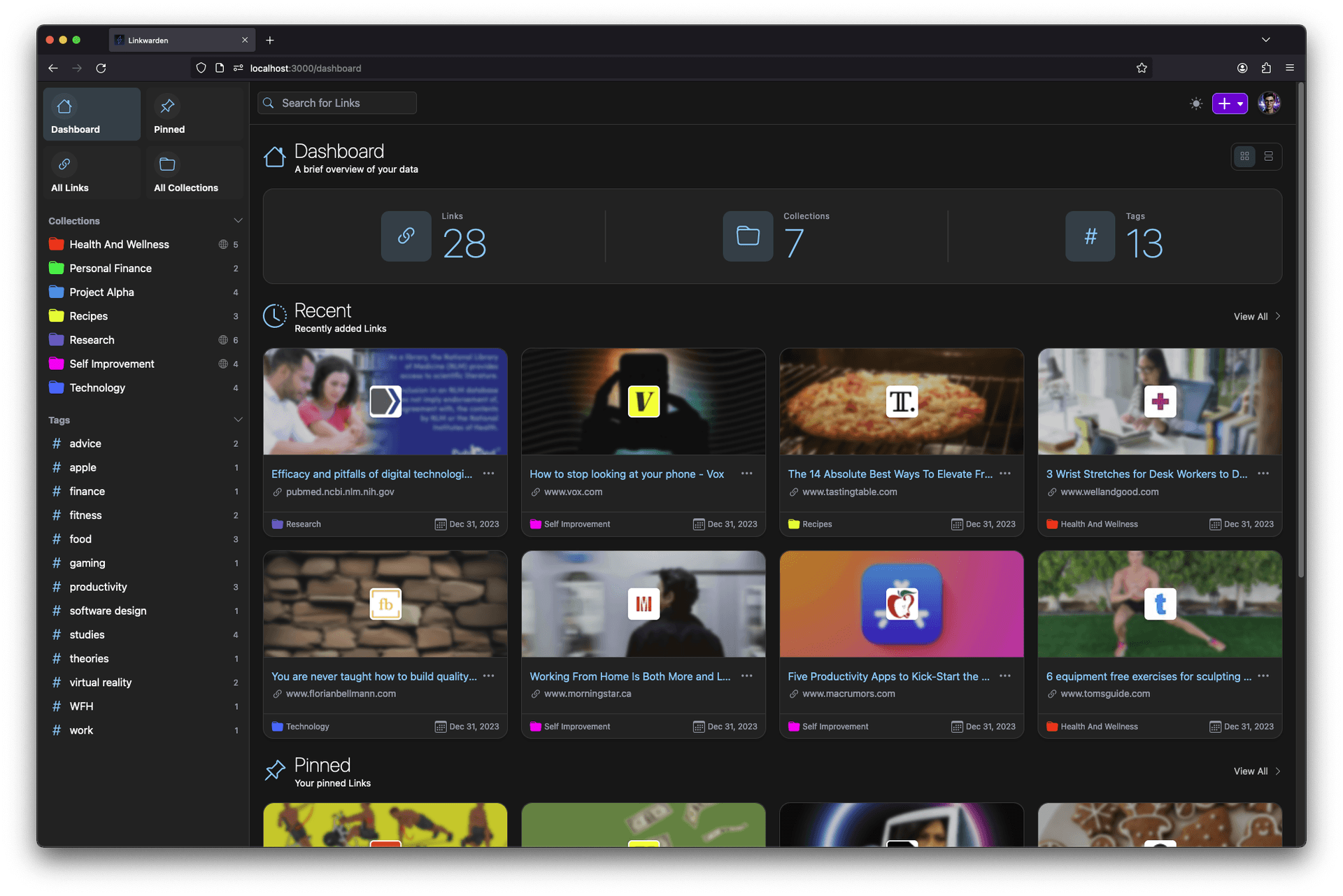 Linkwarden dashboard screenshot