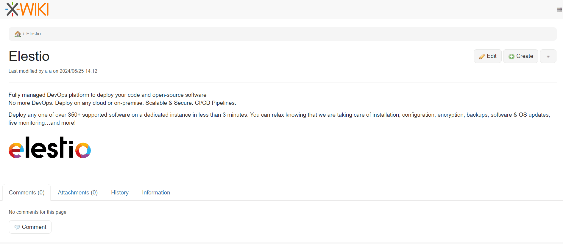 XWiki dashboard screenshot
