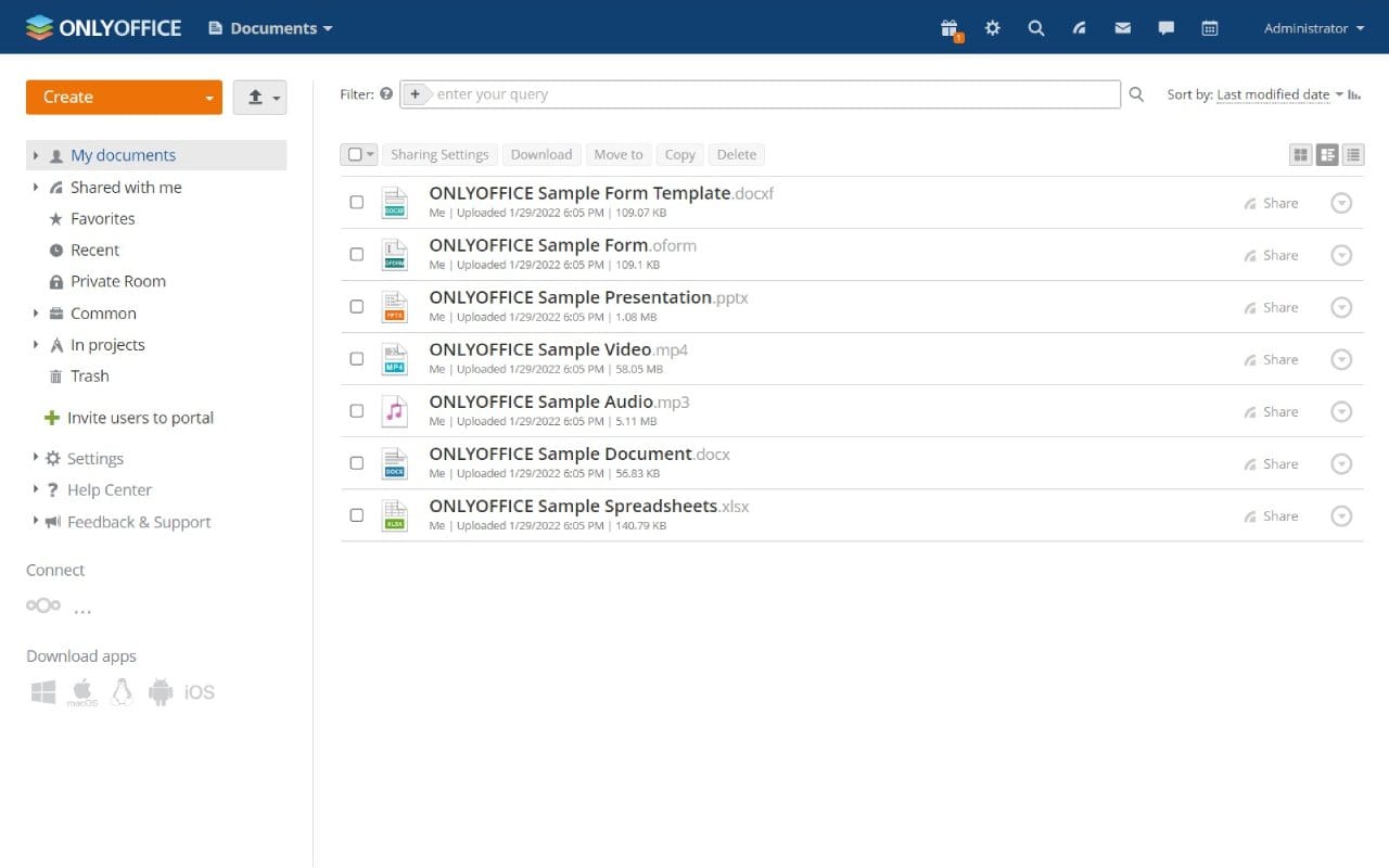 OnlyOffice dashboard screenshot