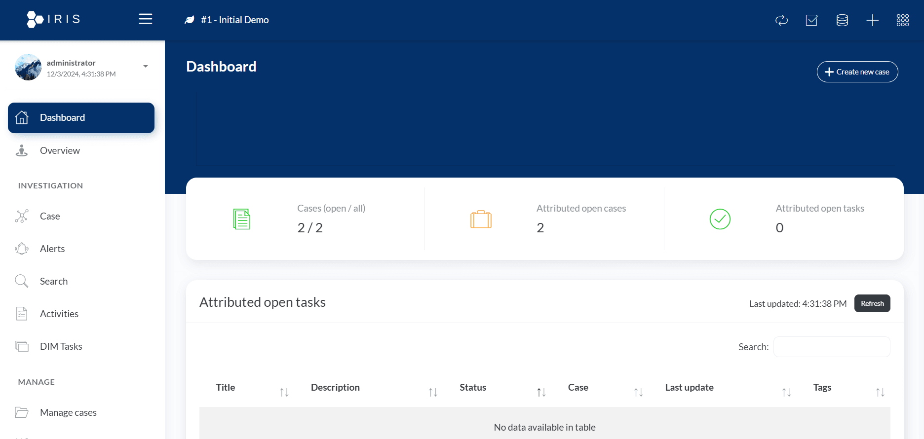 IRIS dashboard screenshot