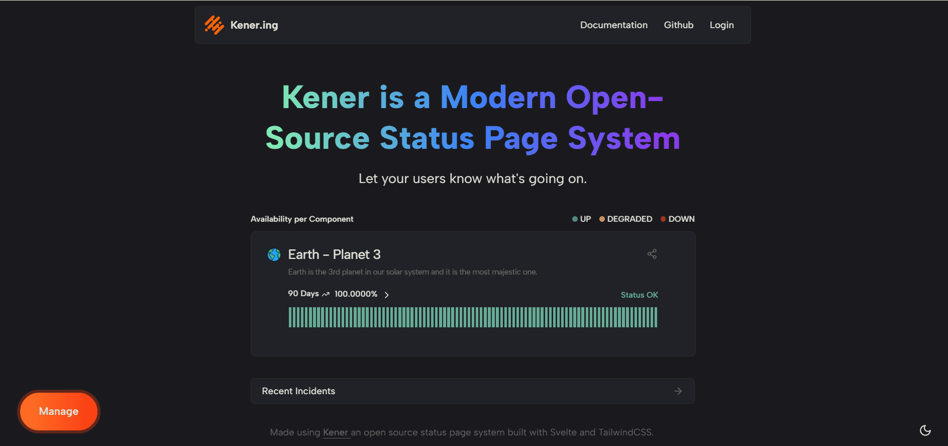 Kener dashboard screenshot