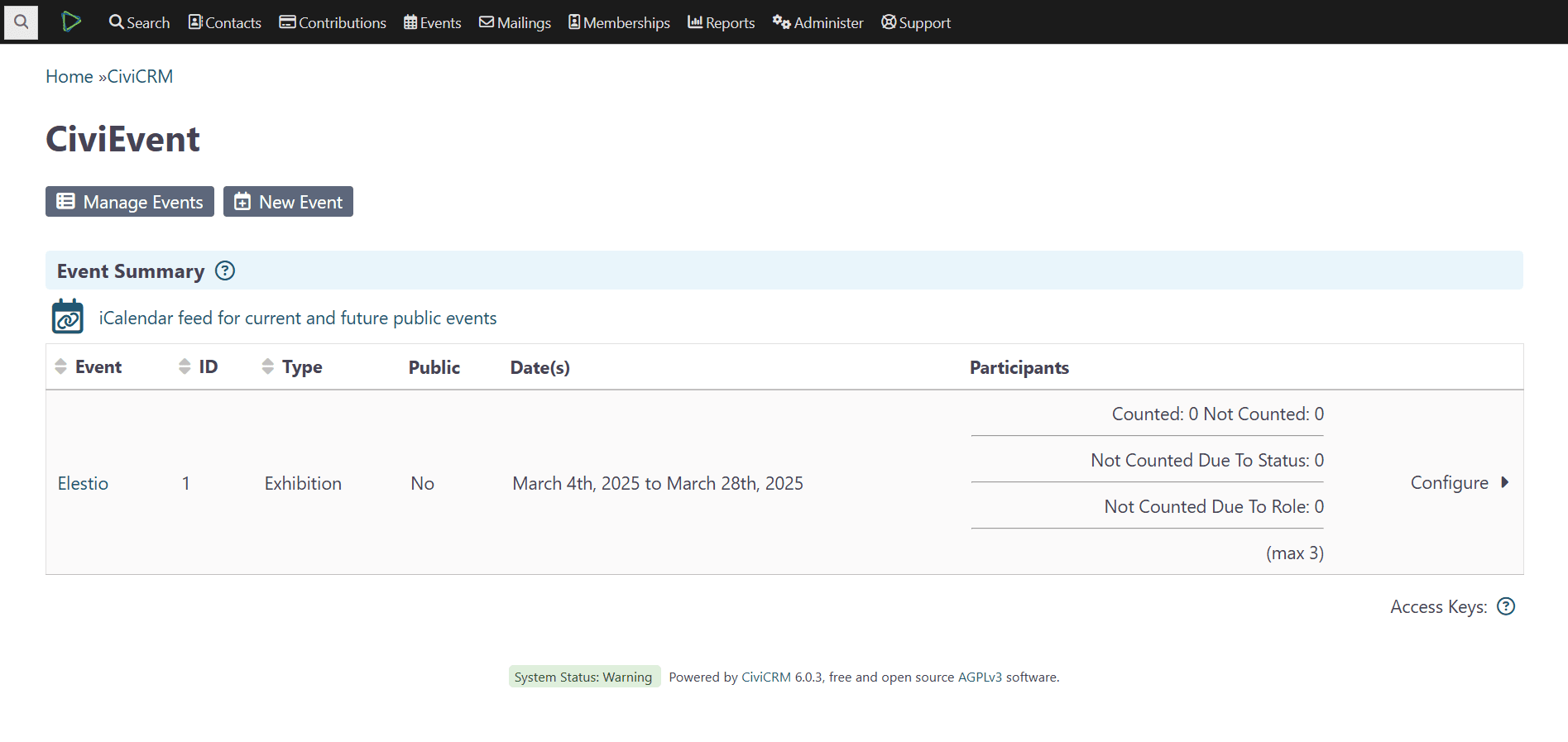CiviCRM dashboard screenshot