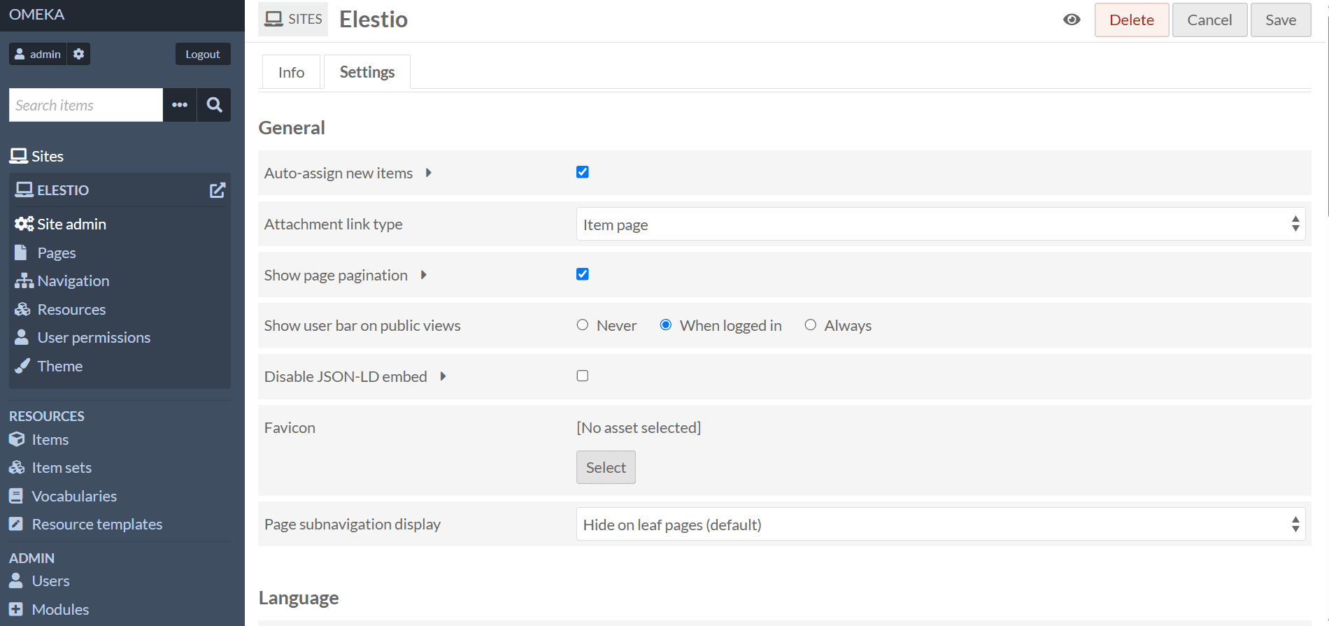 Omeka software screenshot