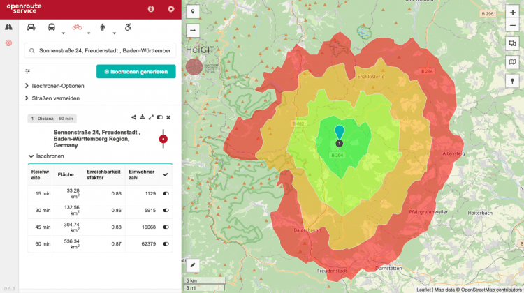 Openrouteservice software screenshot