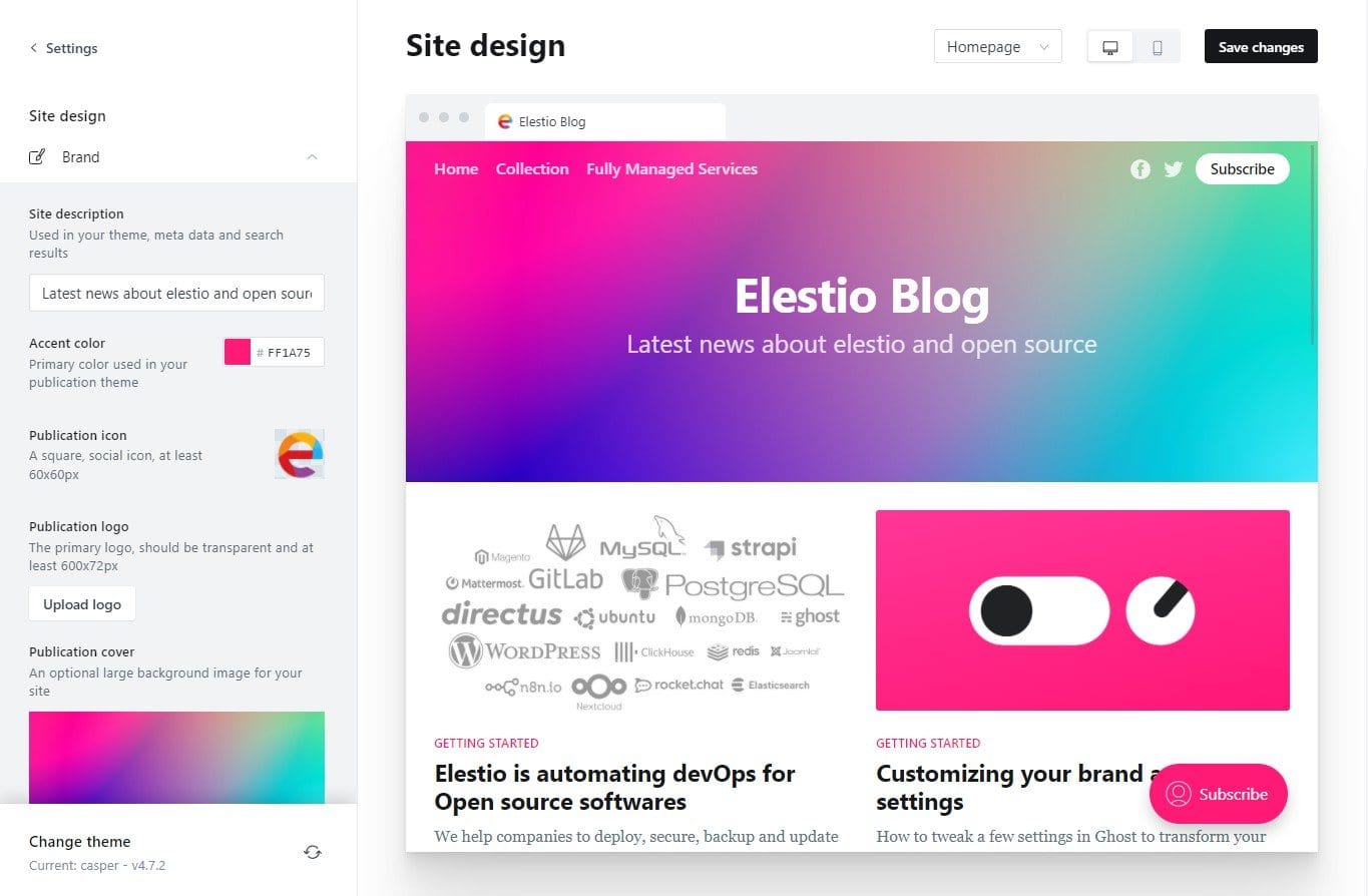 Ghost dashboard screenshot