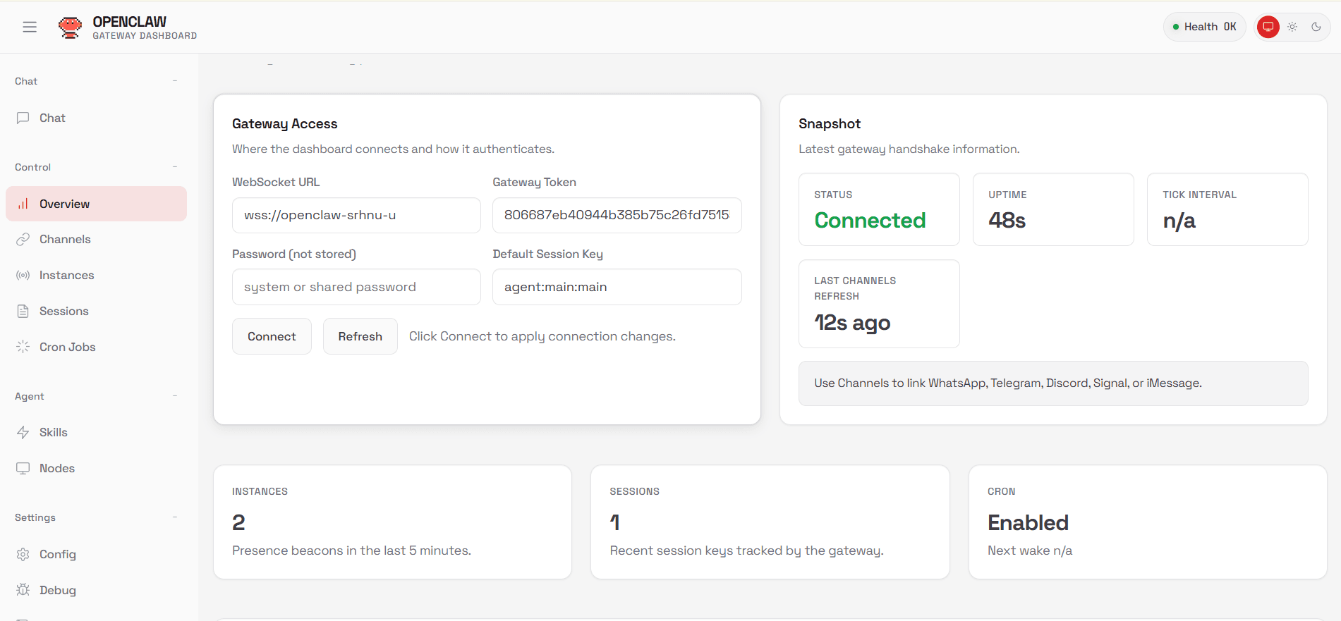 OpenClaw dashboard screenshot