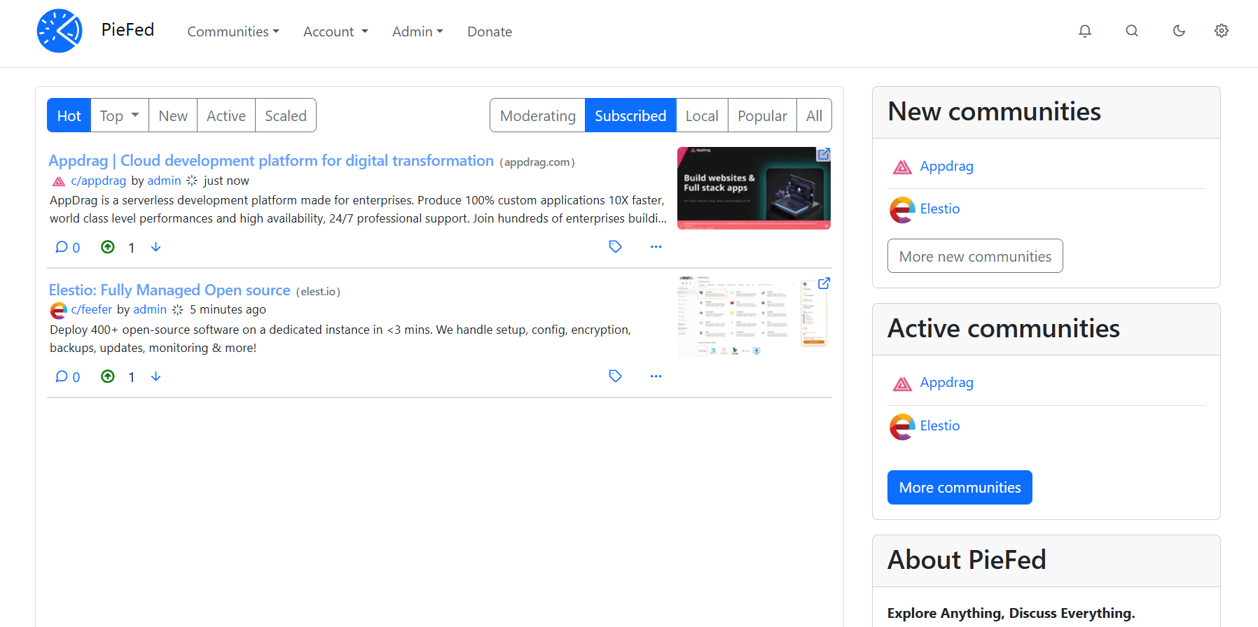 PieFed dashboard screenshot
