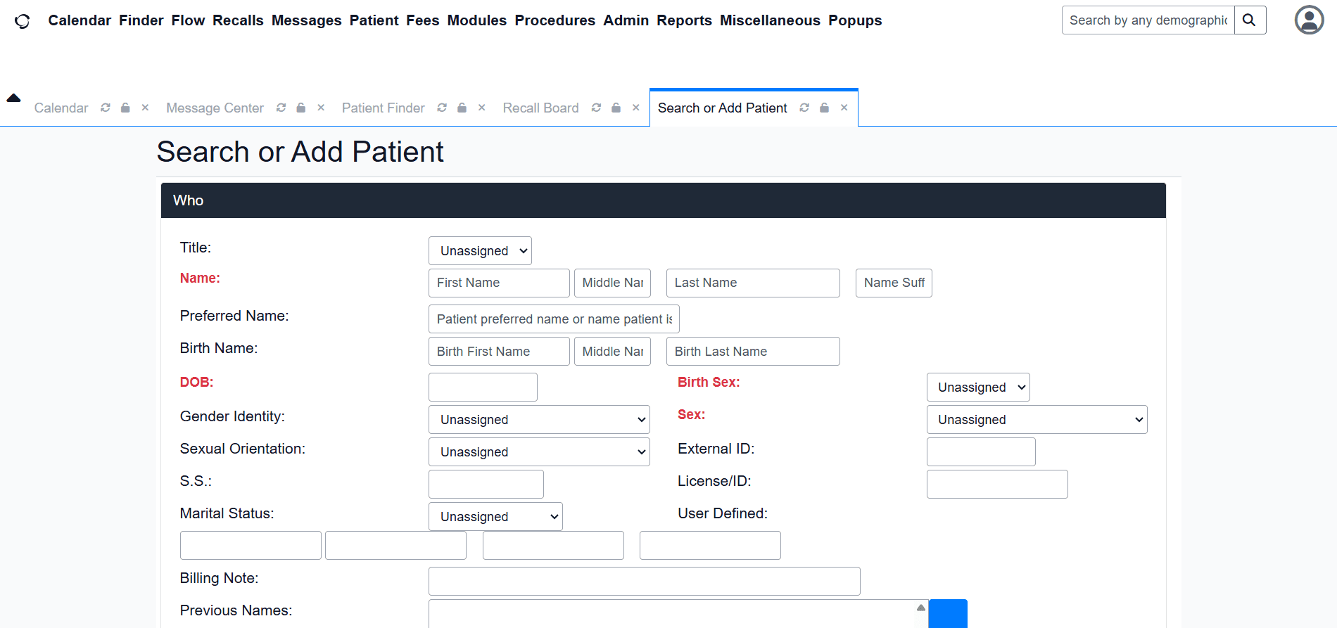 OpenEMR software screenshot