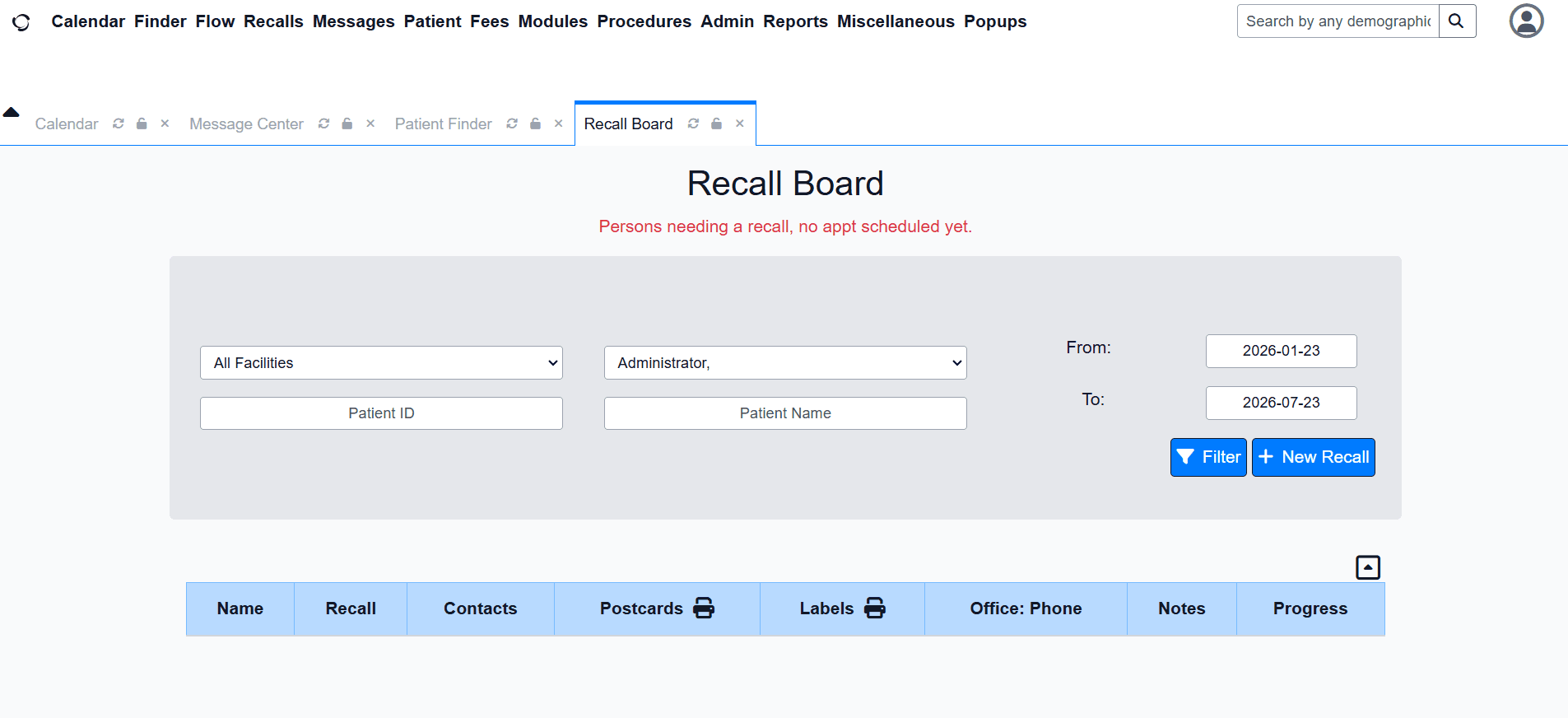 OpenEMR dashboard screenshot