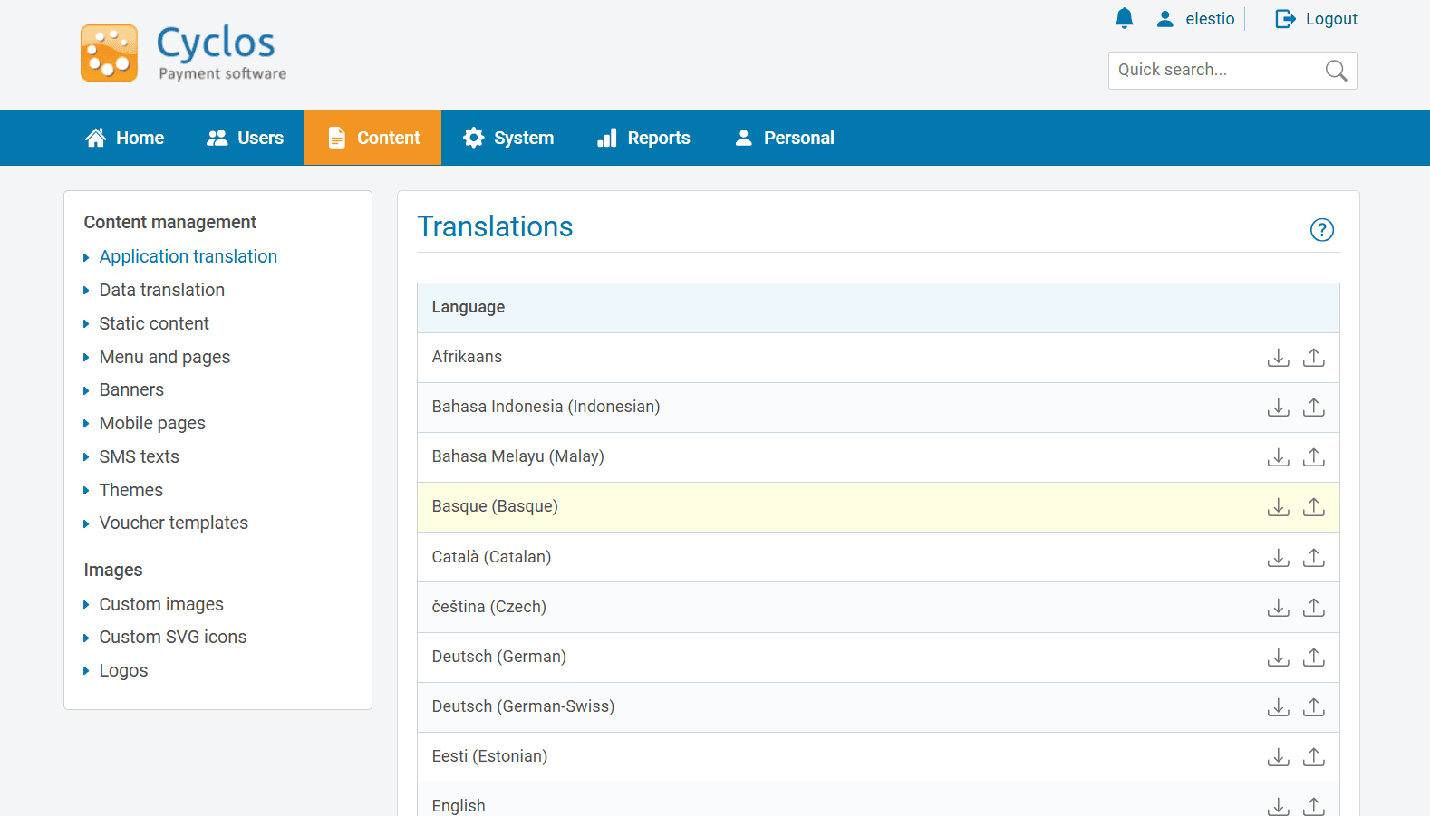 Cyclos software screenshot