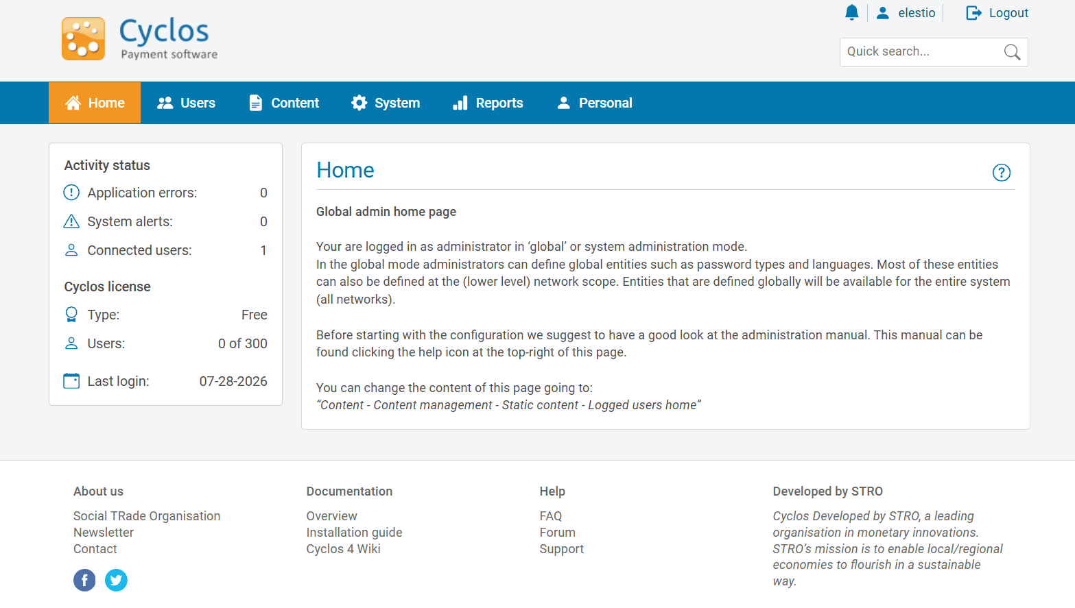 Cyclos dashboard screenshot