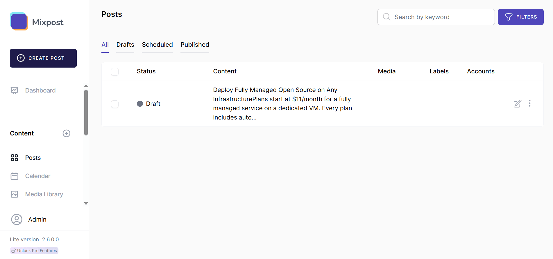Mixpost dashboard screenshot