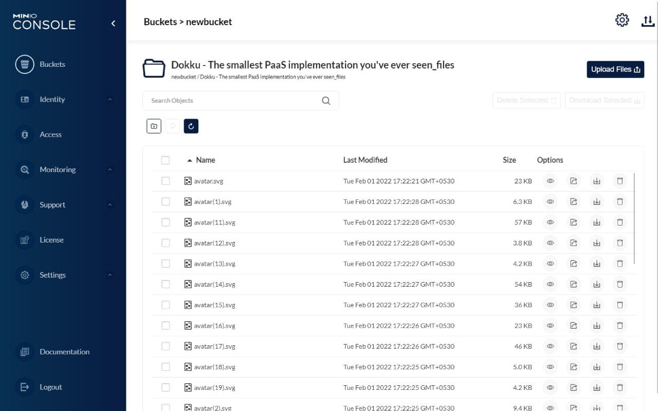 MinIO dashboard screenshot
