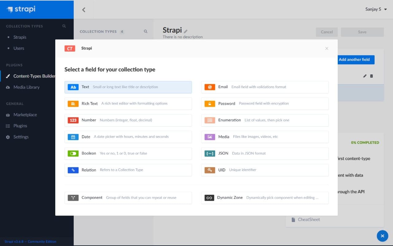 Strapi dashboard screenshot