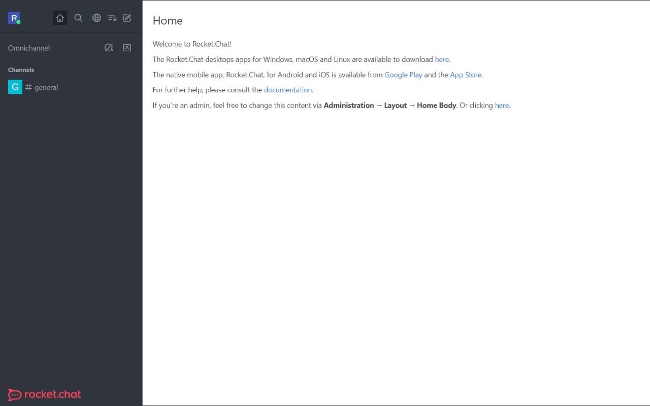Rocket.Chat dashboard screenshot