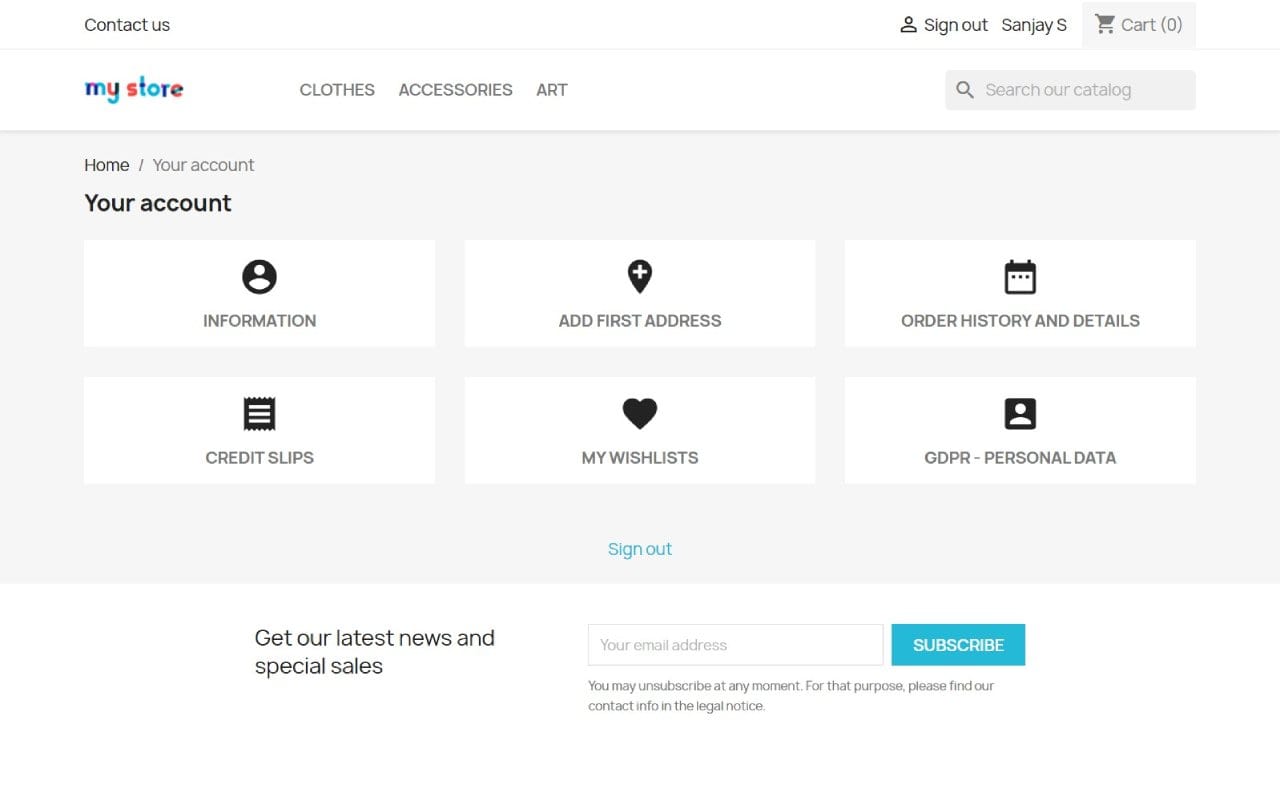 Prestashop dashboard screenshot
