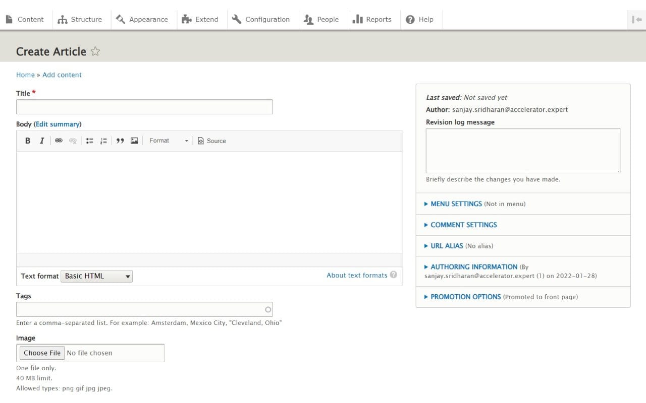 Drupal dashboard screenshot