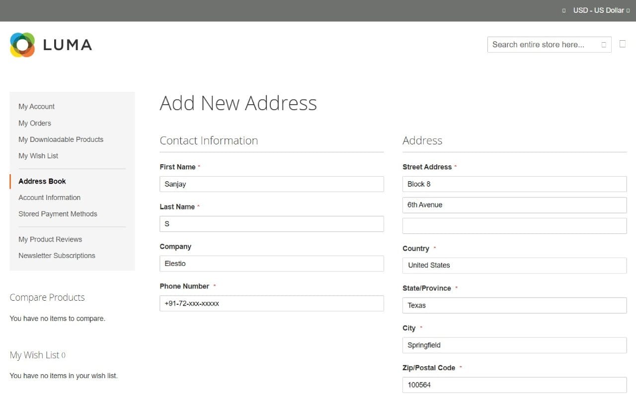 Magento dashboard screenshot