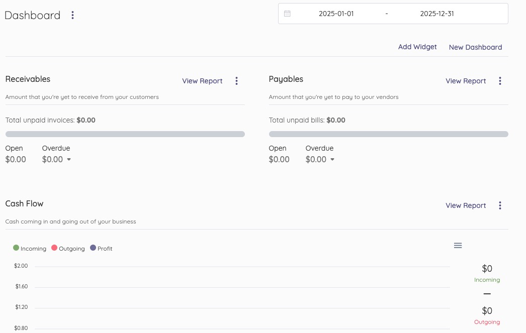 Akaunting Dashboard screen