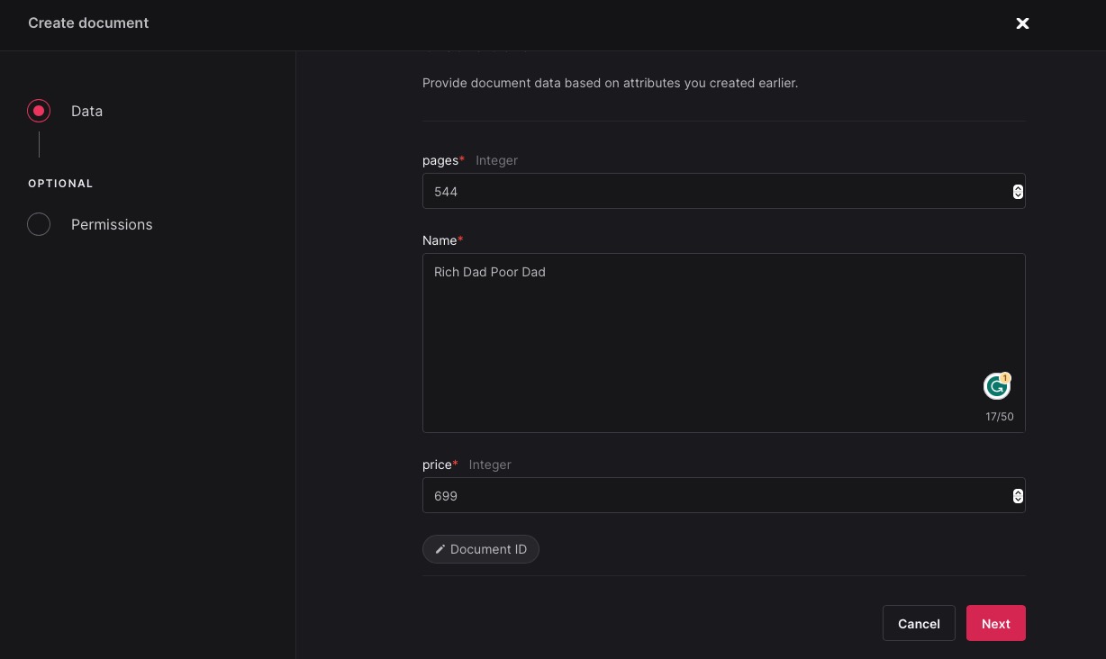 Appwrite creating document