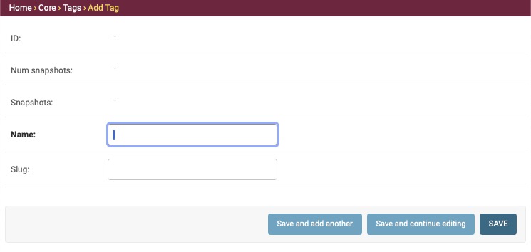 ArchiveBox Adding Tag screen