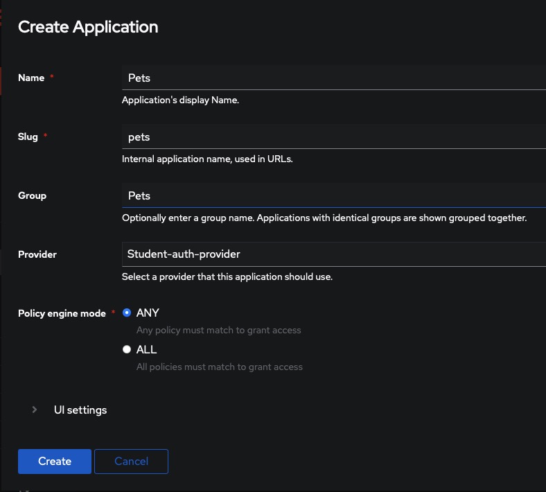 Authentik applications screen