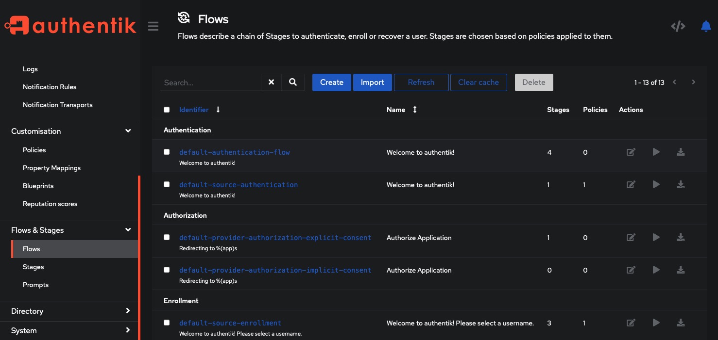 Authentik flows screen