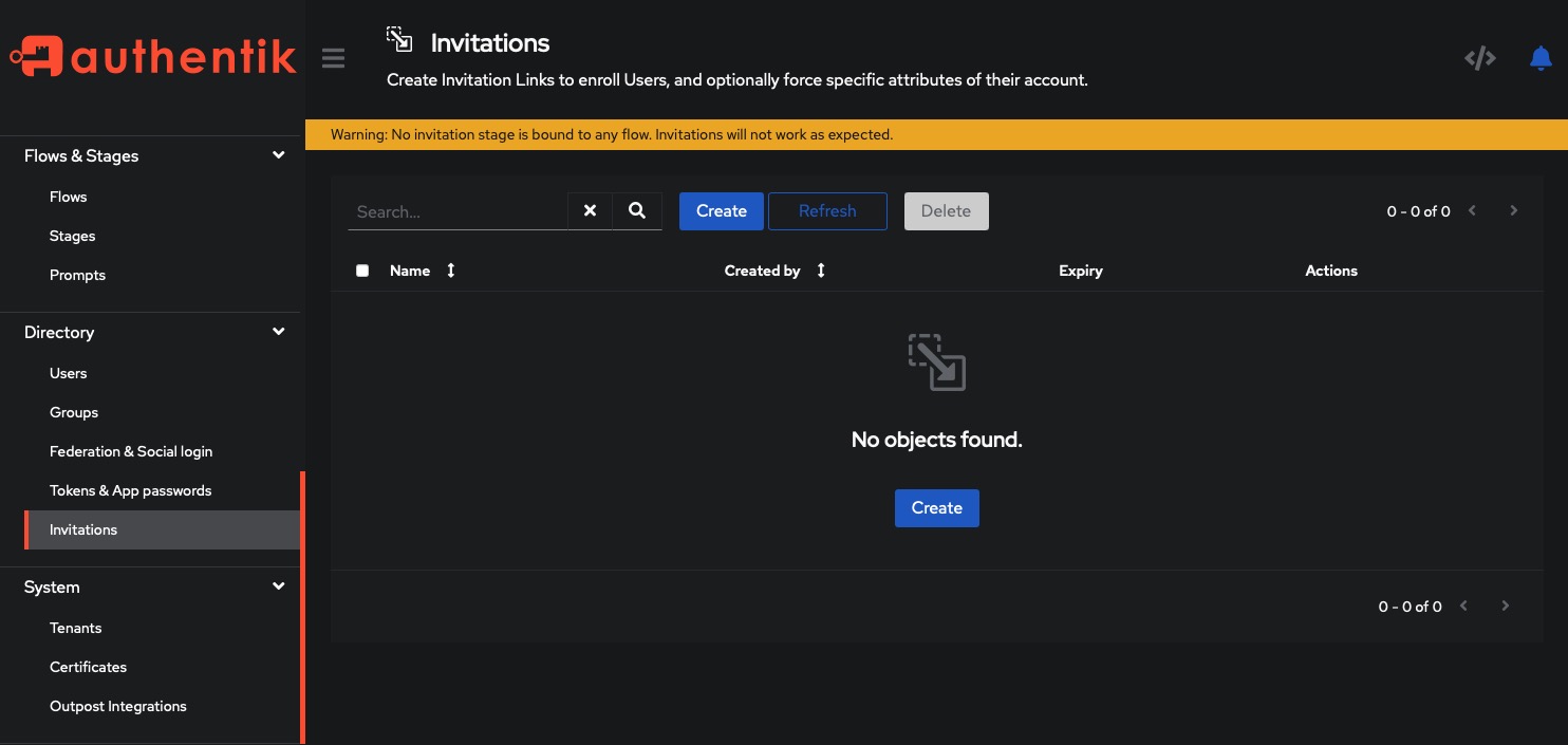 Authentik invite screen