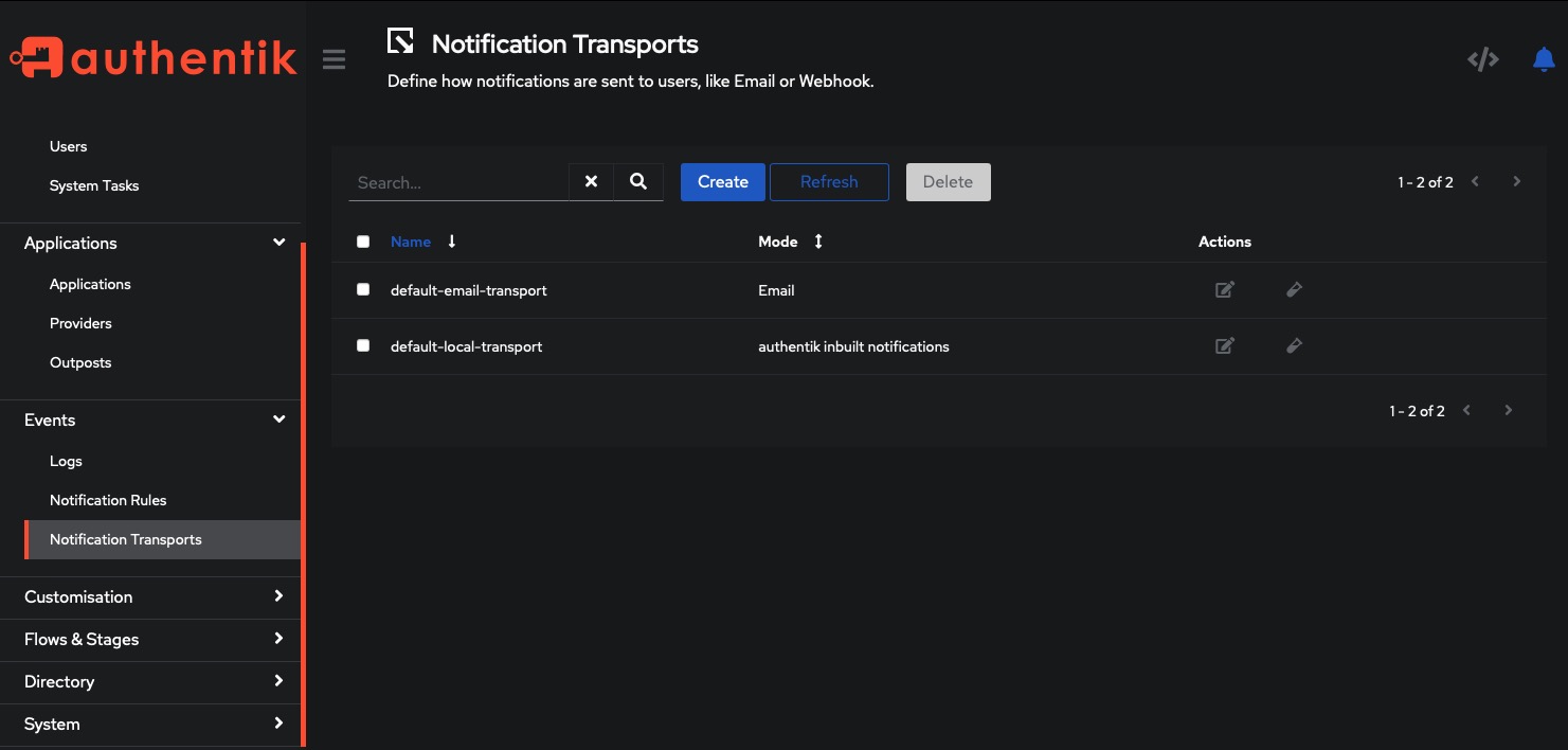 Authentik notifications screen