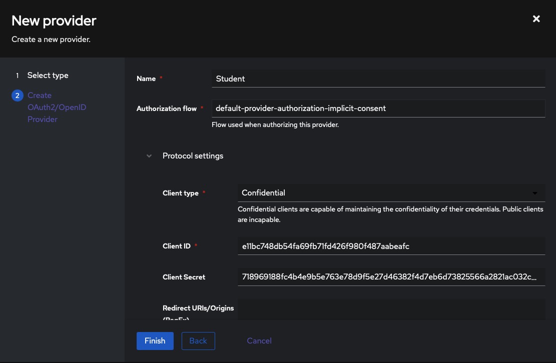 Authentik providers screen
