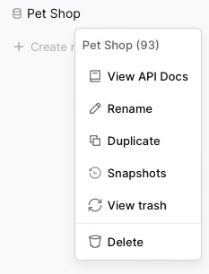 Baserow additional options screen