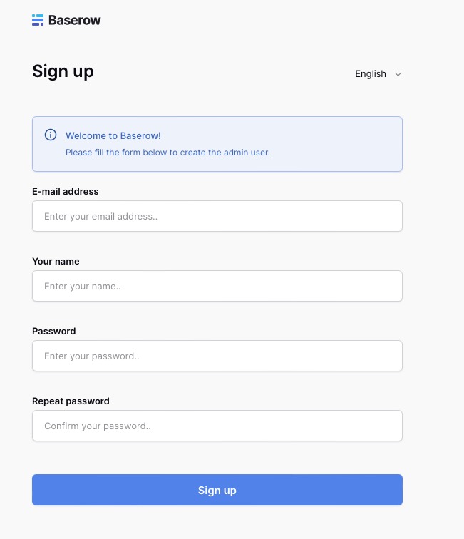 Baserow login screen