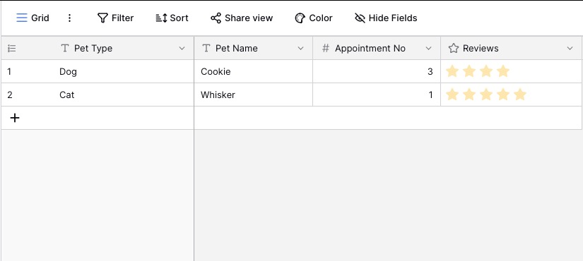 Baserow viewing data screen