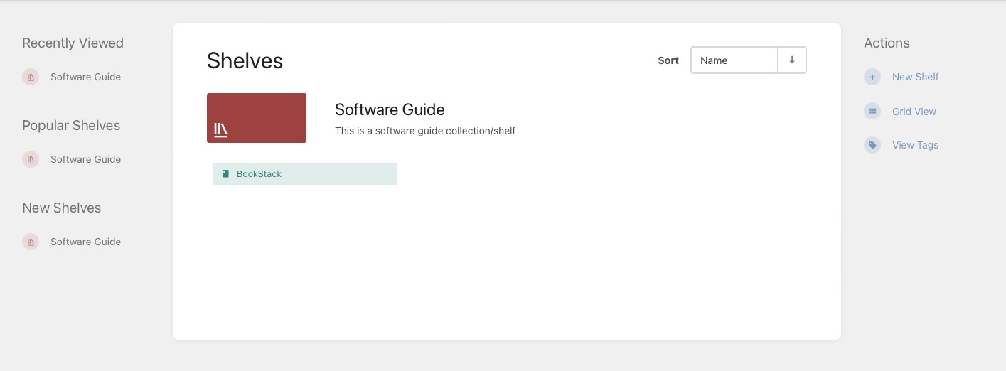 Bookstack list view screen