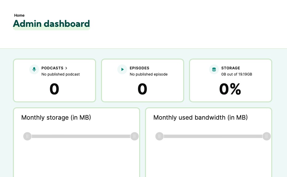 Castopod admin dashboard screen
