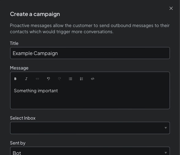 Chatwoot create campaign