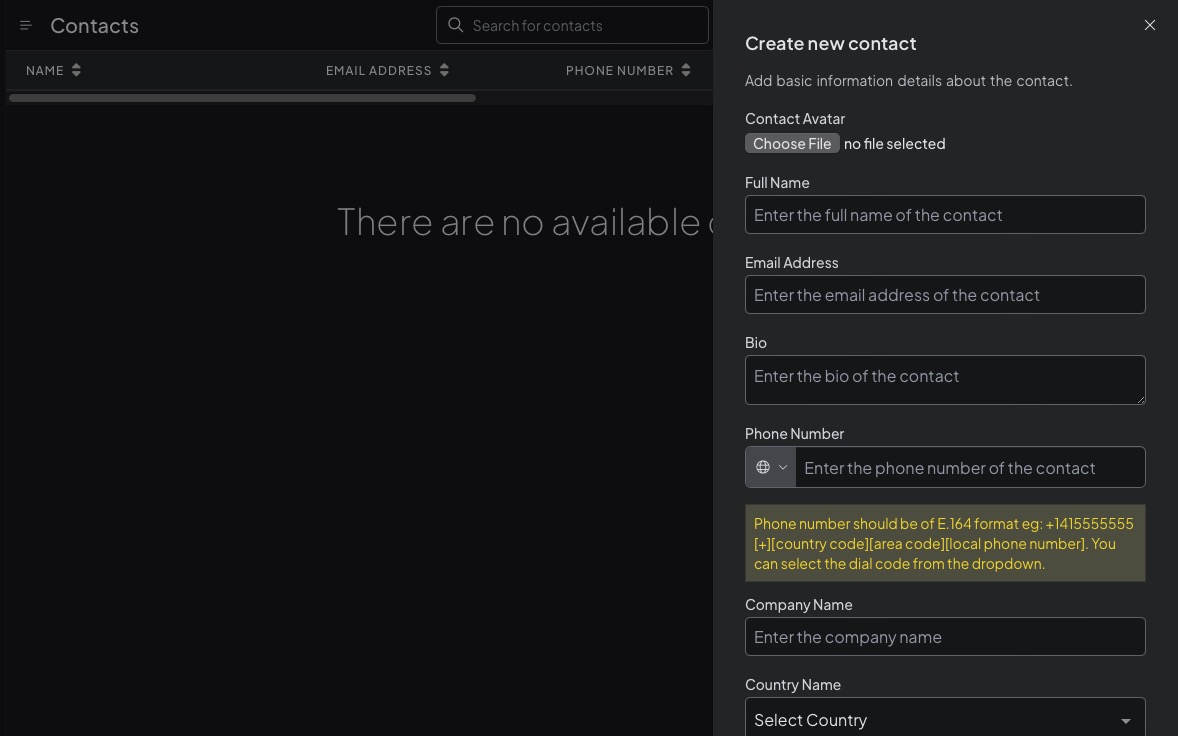 Chatwoot create contact
