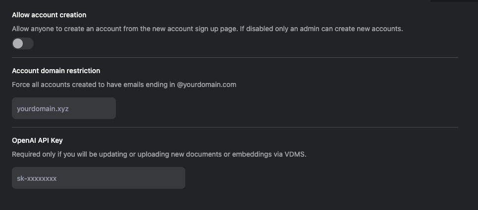 ChromaDB System Settings screen