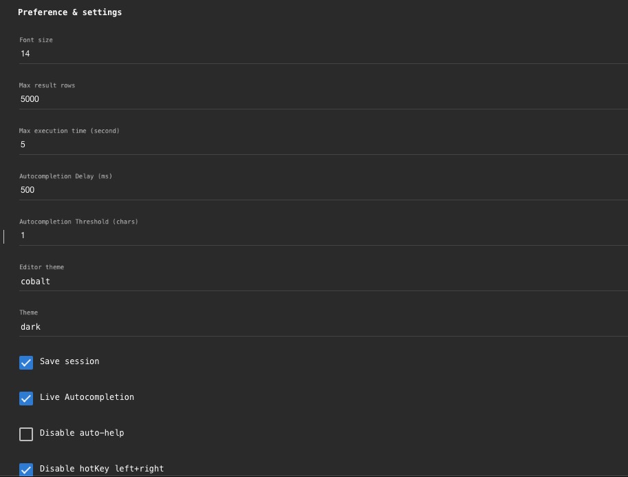 Clickhouse settings screen