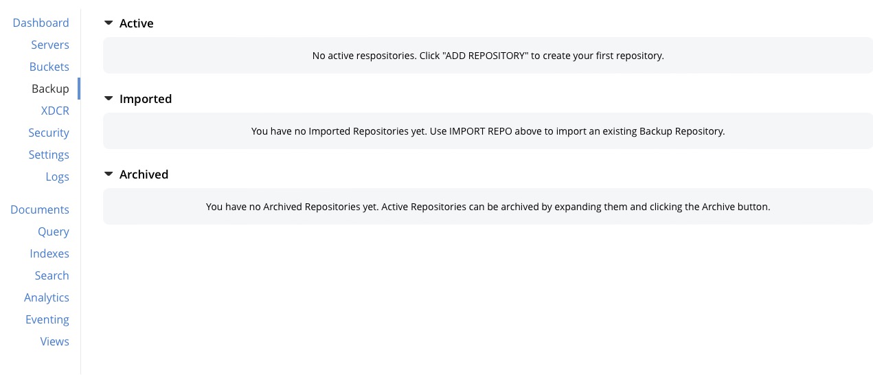 Couchbase backups screen