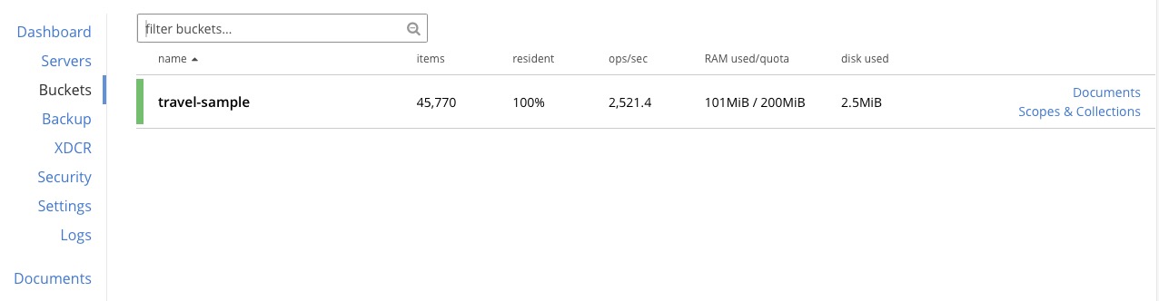 Couchbase buckets screen
