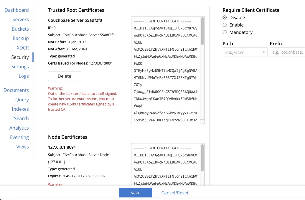 Couchbase security screen