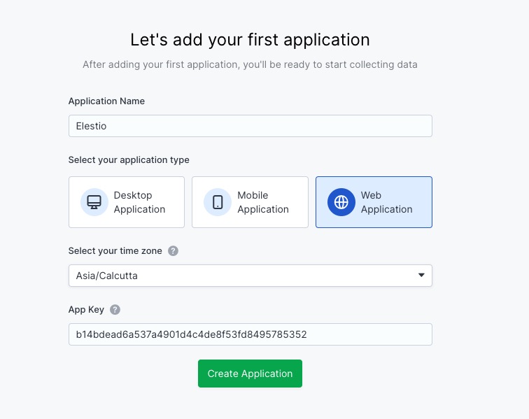 Countly Adding Application screen