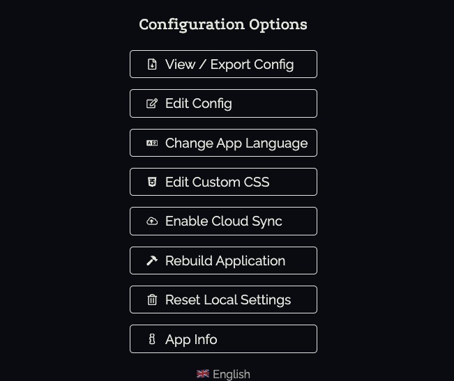Dashy Configs screen