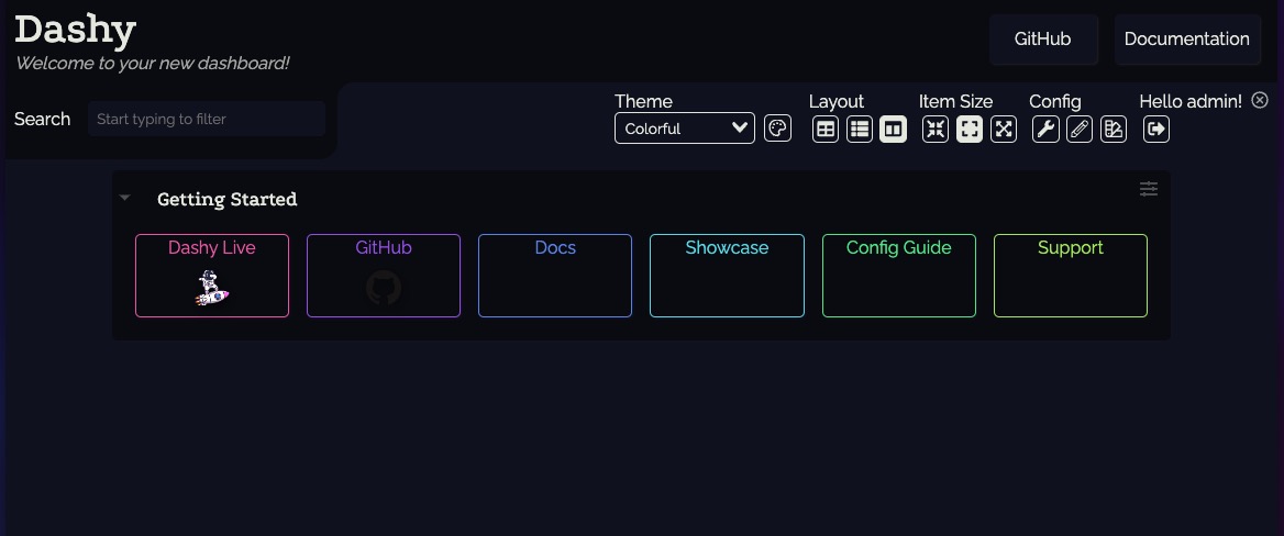 Dashy dashboard screen