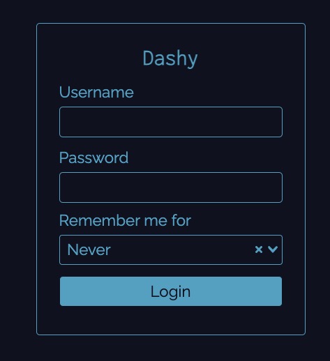 Dashy login screen