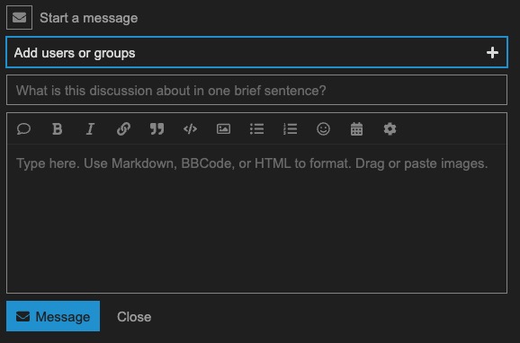 Discourse message screen