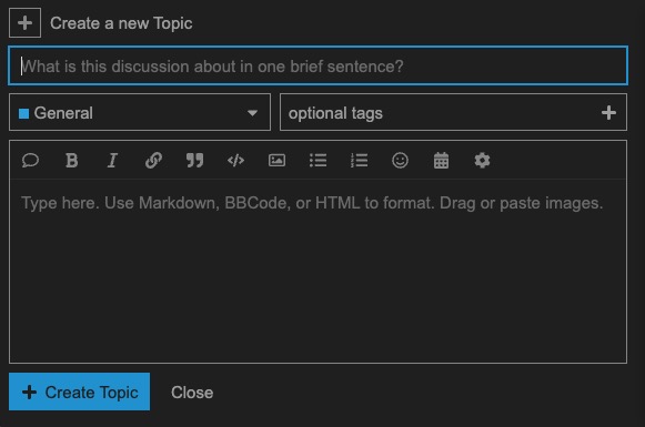Discourse creating new topic screen