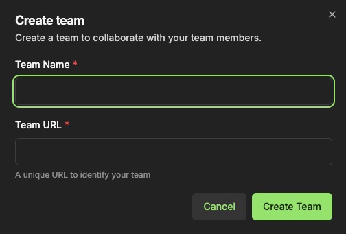 Documenso Creating Teams screen