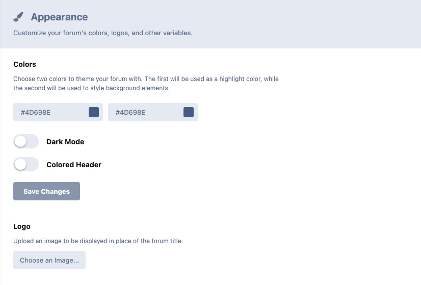 Flarum Appearance screen